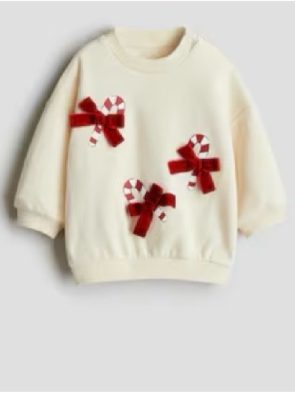 H&M BABY - Cream Crewneck Sweatshirt with Red Candy Cane Bows